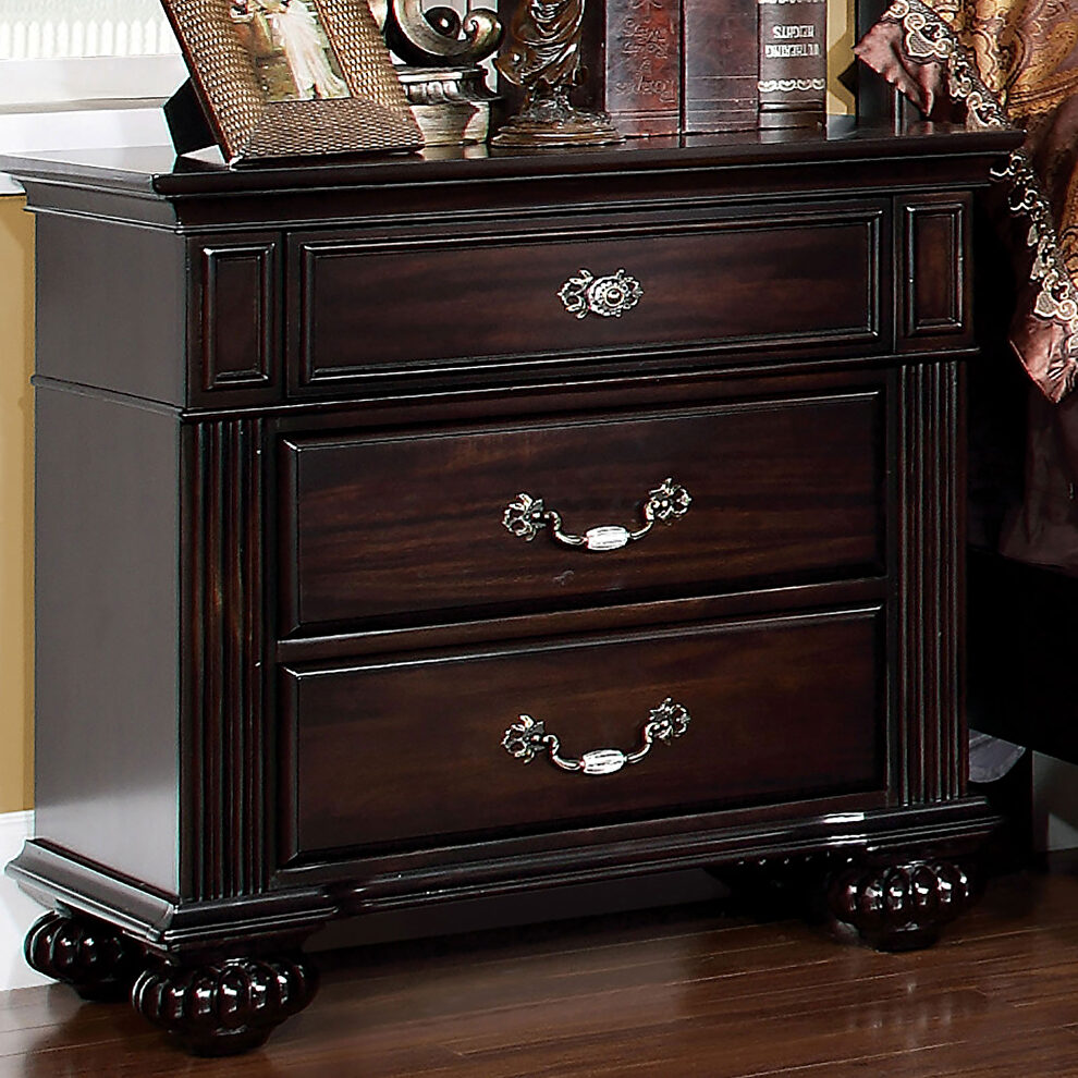 Dark walnut nightstand in traditional style by Furniture of America