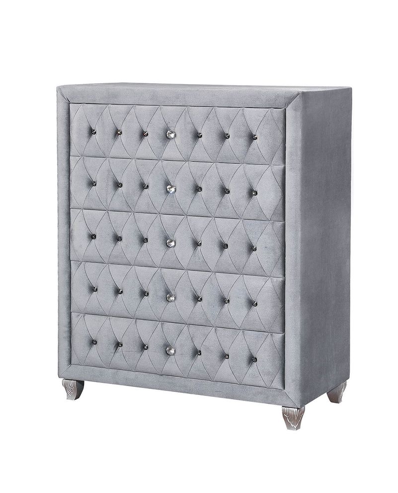 Flannelette fabric tufted modern chest in gray by Furniture of America