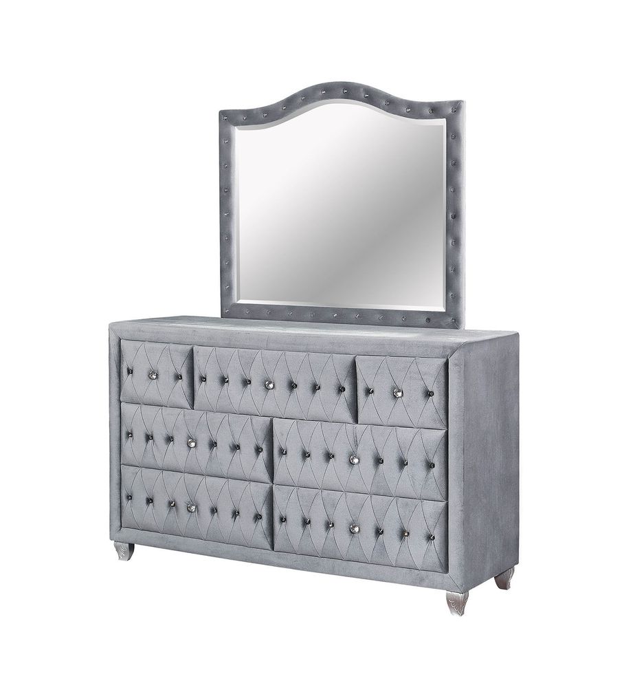 Flannelette fabric tufted modern dresser in gray by Furniture of America