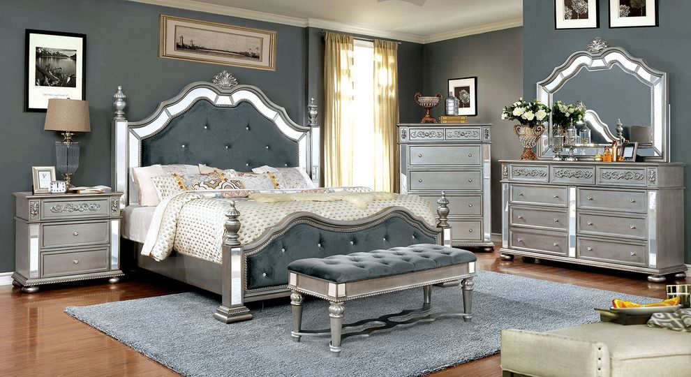 Classic tufted king bed with mirrored accents by Furniture of America