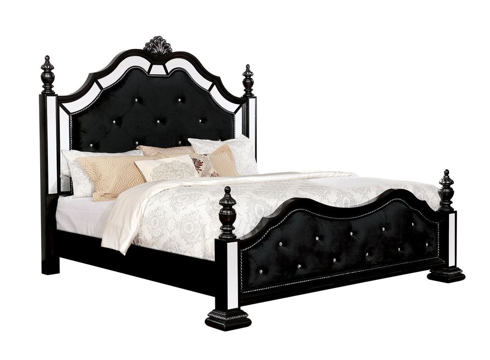 Classic tufted hb king bed with mirrored accents by Furniture of America