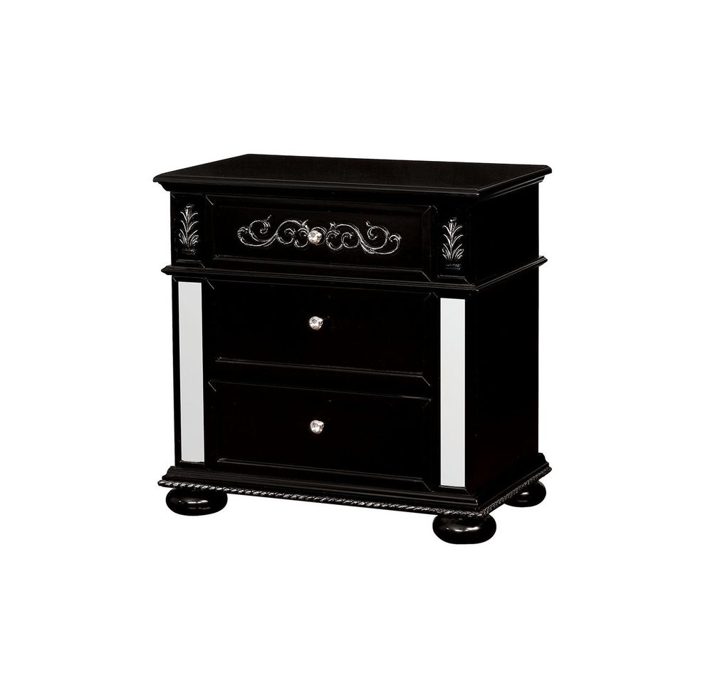 Classic black nightstand with mirrored accents by Furniture of America
