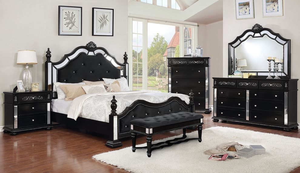 Classic tufted headboard bed with mirrored accents by Furniture of America