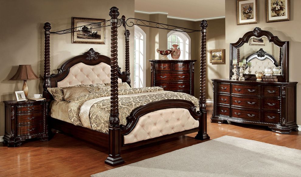 Canopy king bed with ivory tufted headboard by Furniture of America