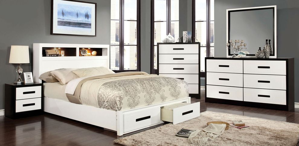 Modern simplistic king bed w/ drawers in white finish by Furniture of America
