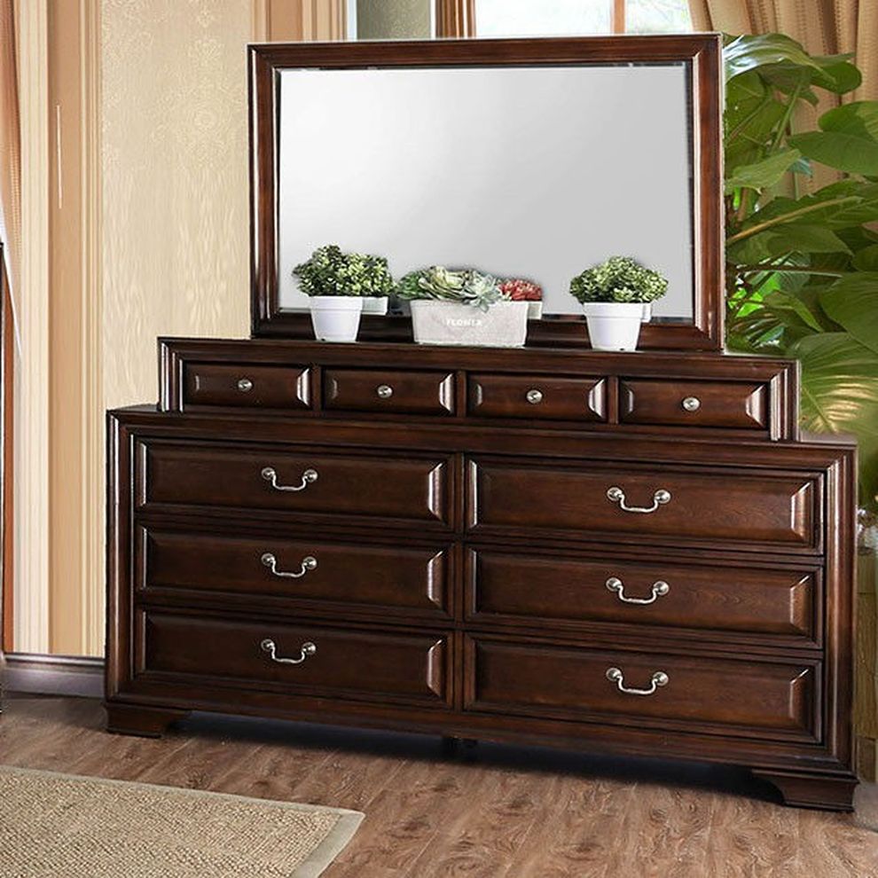 Brown cherry finish dresser w/ 10 drawers by Furniture of America