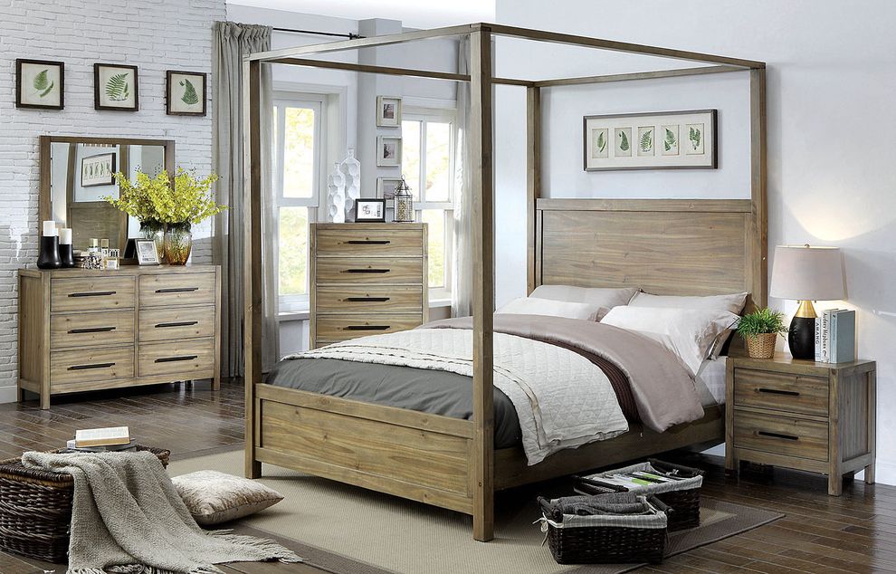 Light oak canopy style modern king bed bed by Furniture of America