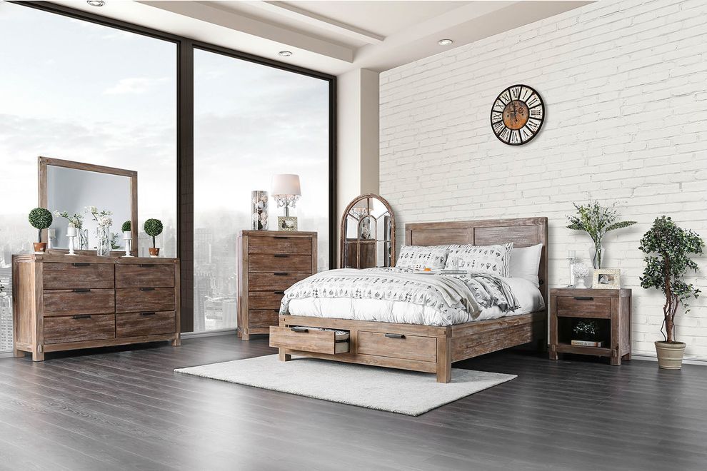 Weathered light oak transitional king bed by Furniture of America