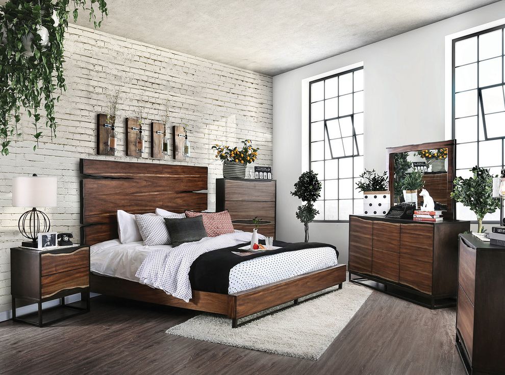 Two-toned man-made design transitional king bed by Furniture of America