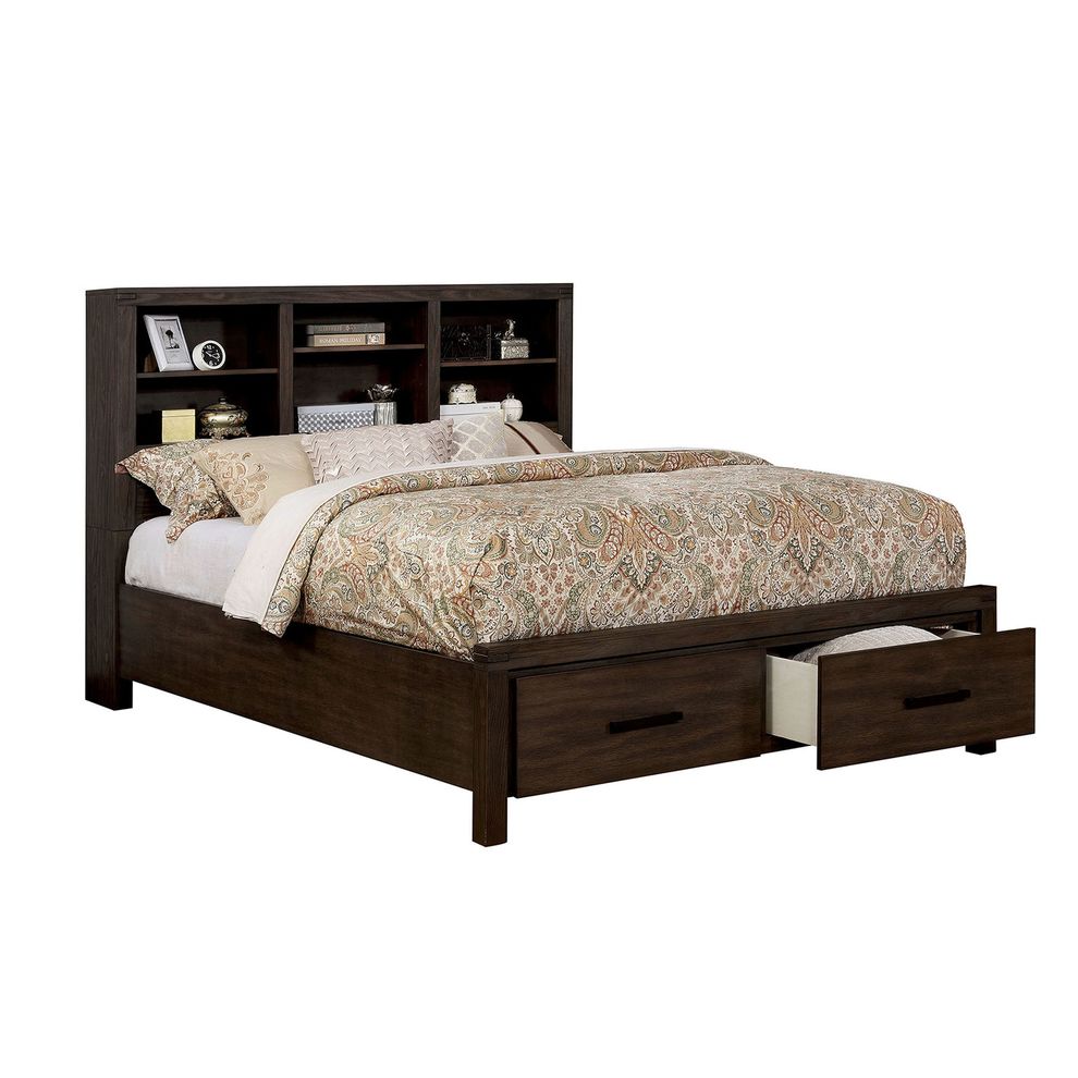 Bookcase storage headboard rustic style king bed by Furniture of America