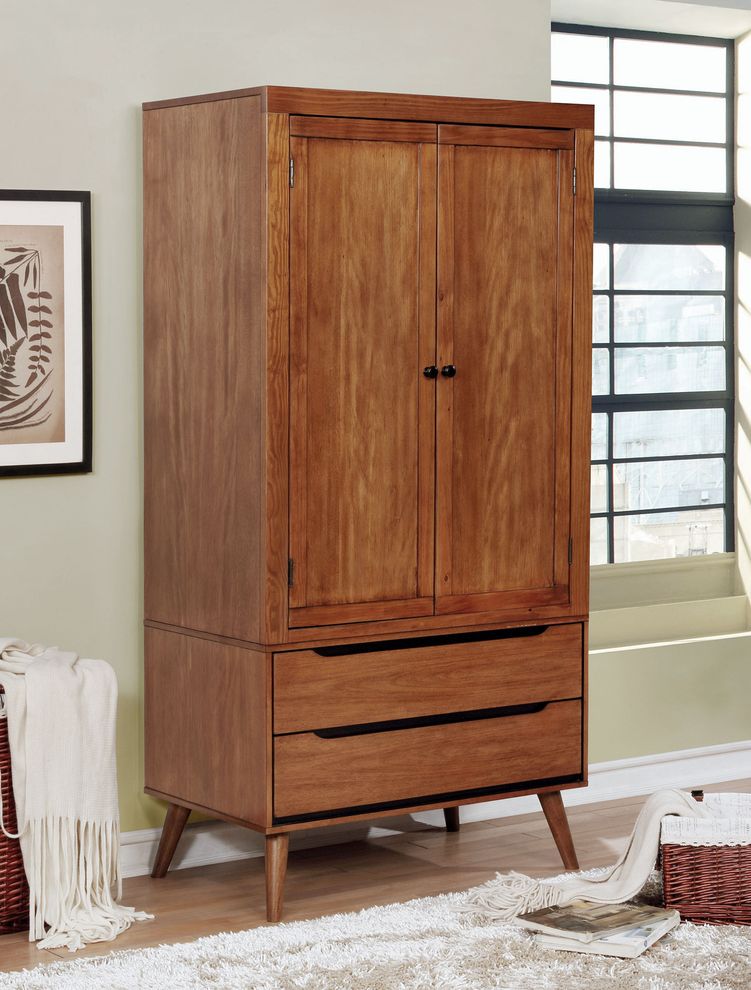 Mid-century modern style oak finish armoire by Furniture of America