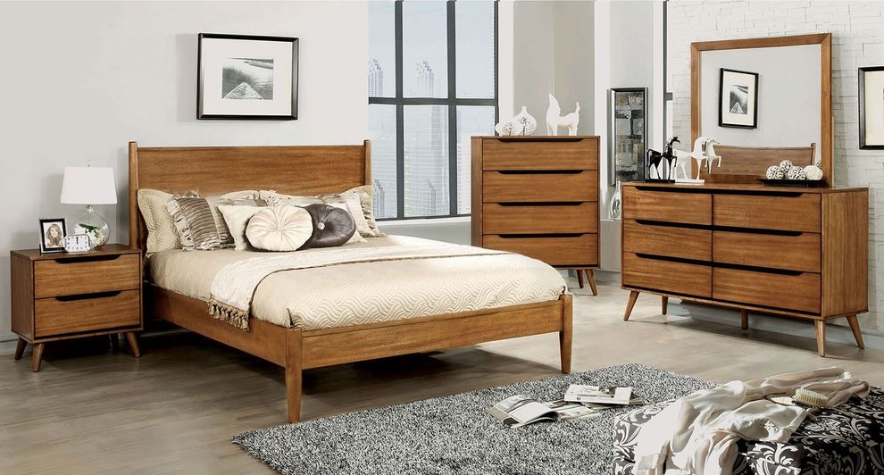Mid-century modern style oak finish king bed by Furniture of America