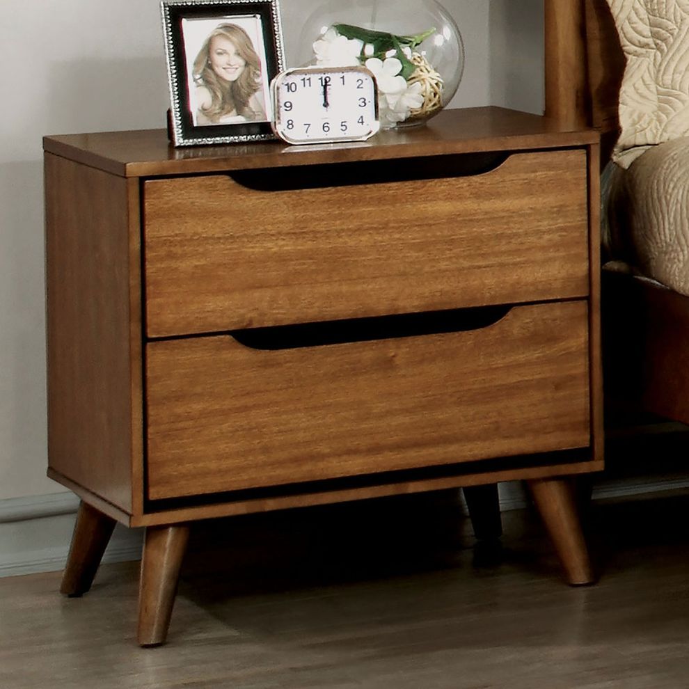 Mid-century modern style oak finish nightstand by Furniture of America