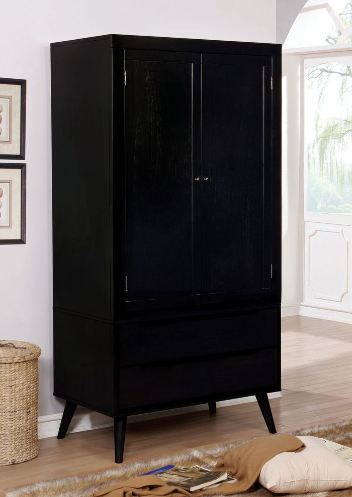 Mid-century modern style black finish armoire by Furniture of America