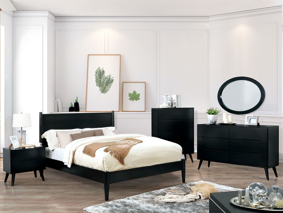 Mid-century modern style black finish ful bed by Furniture of America