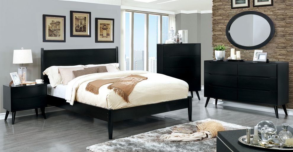 Mid-century modern style black finish king bed by Furniture of America