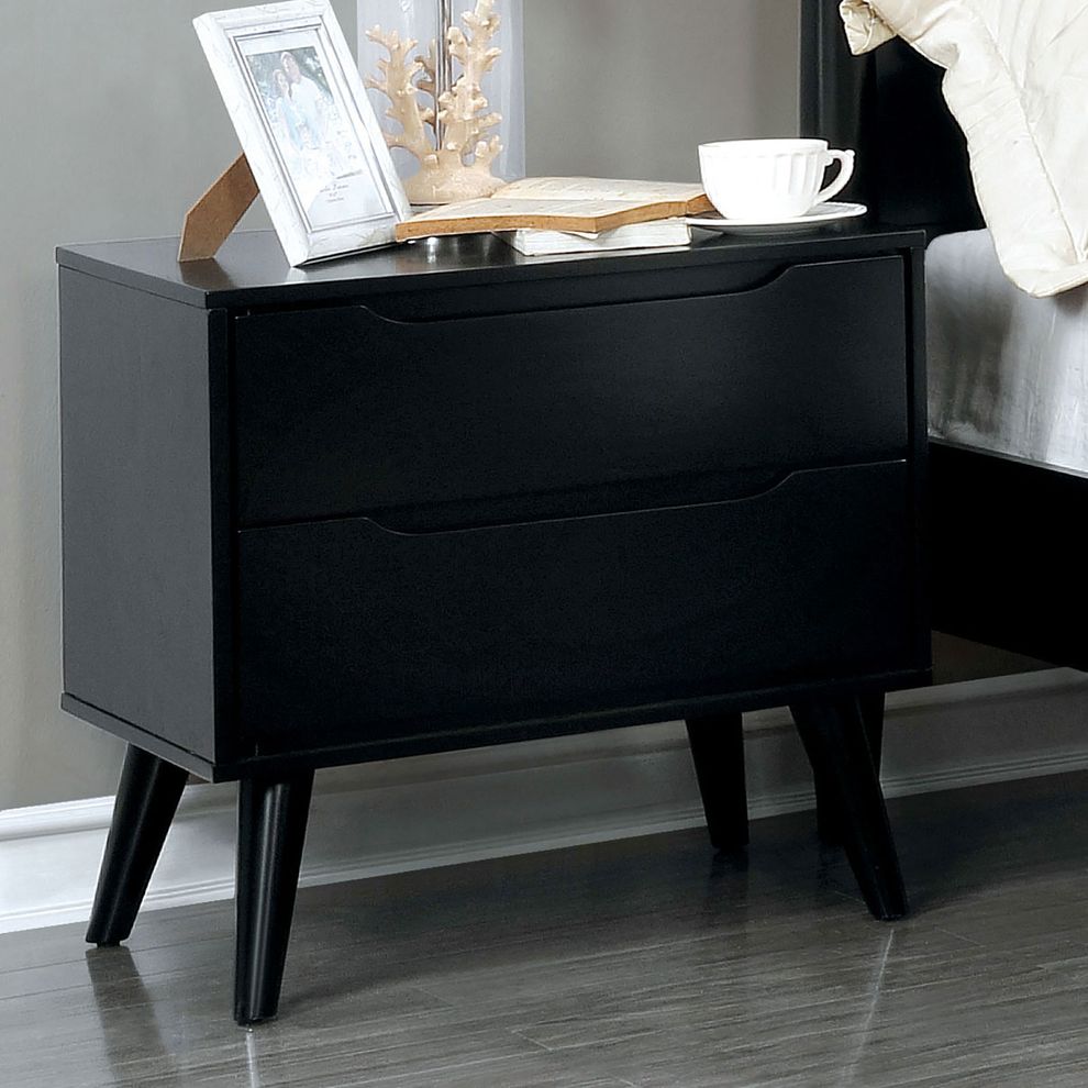 Mid-century modern style black finish nightstand by Furniture of America