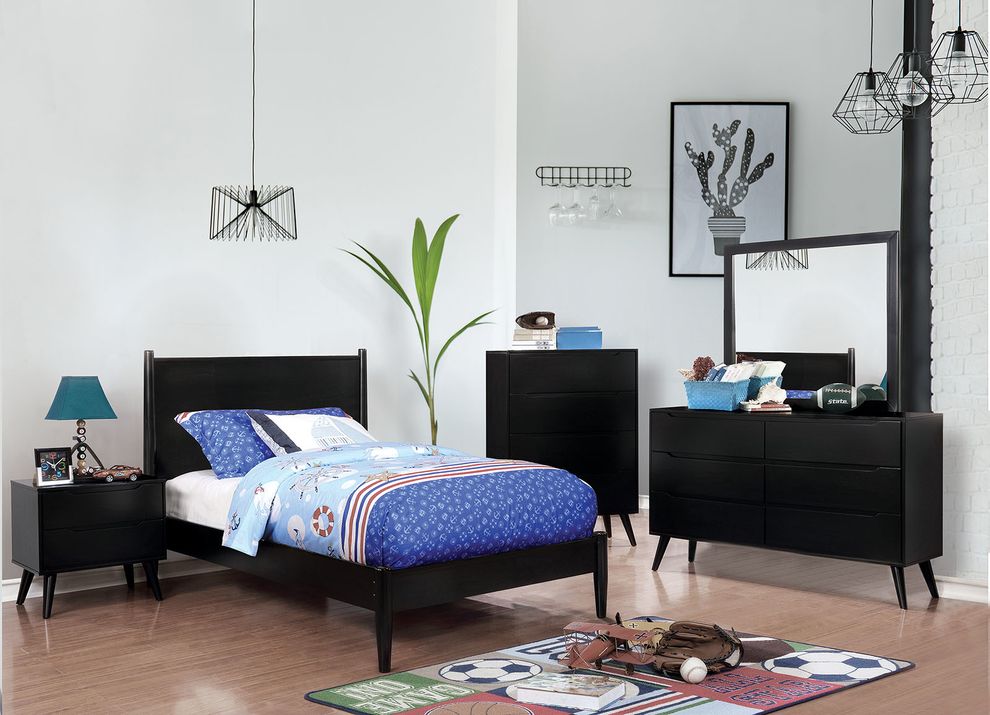 Mid-century modern style black finish twin bed by Furniture of America