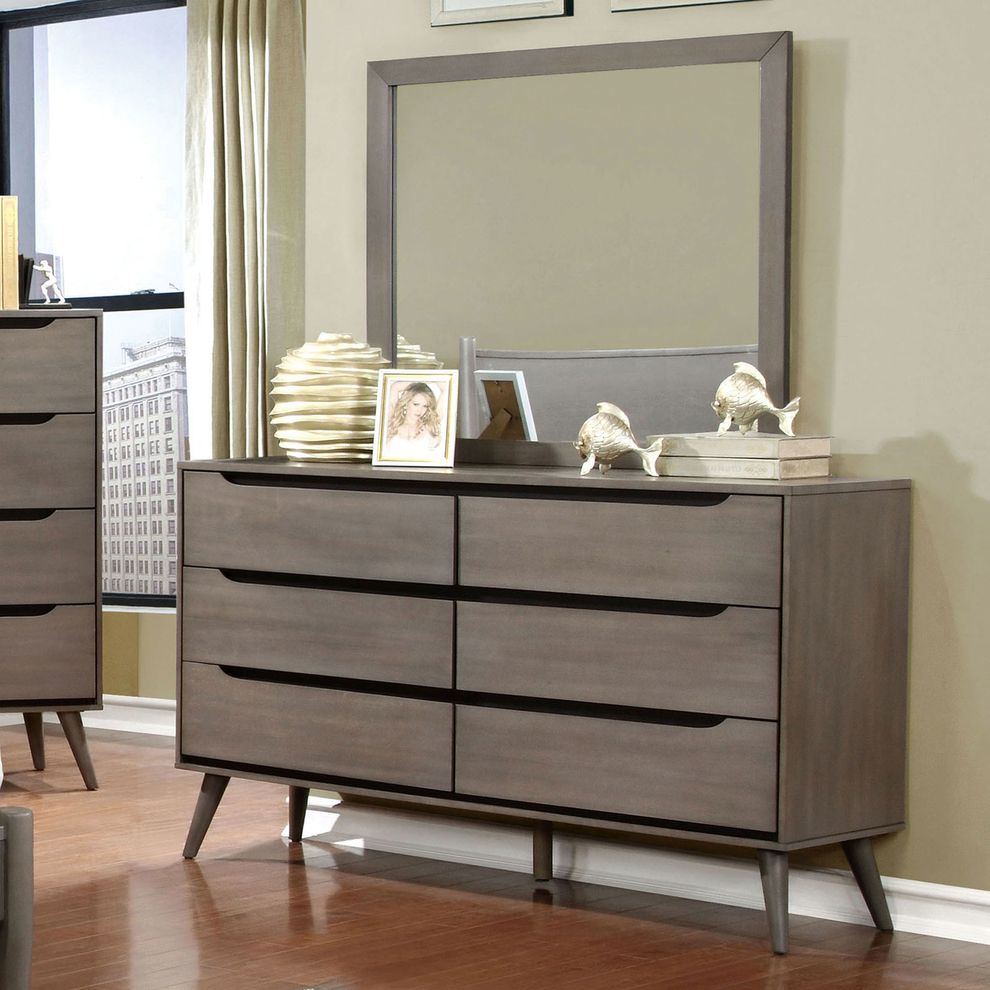 Mid-century modern style gray finish dresser by Furniture of America