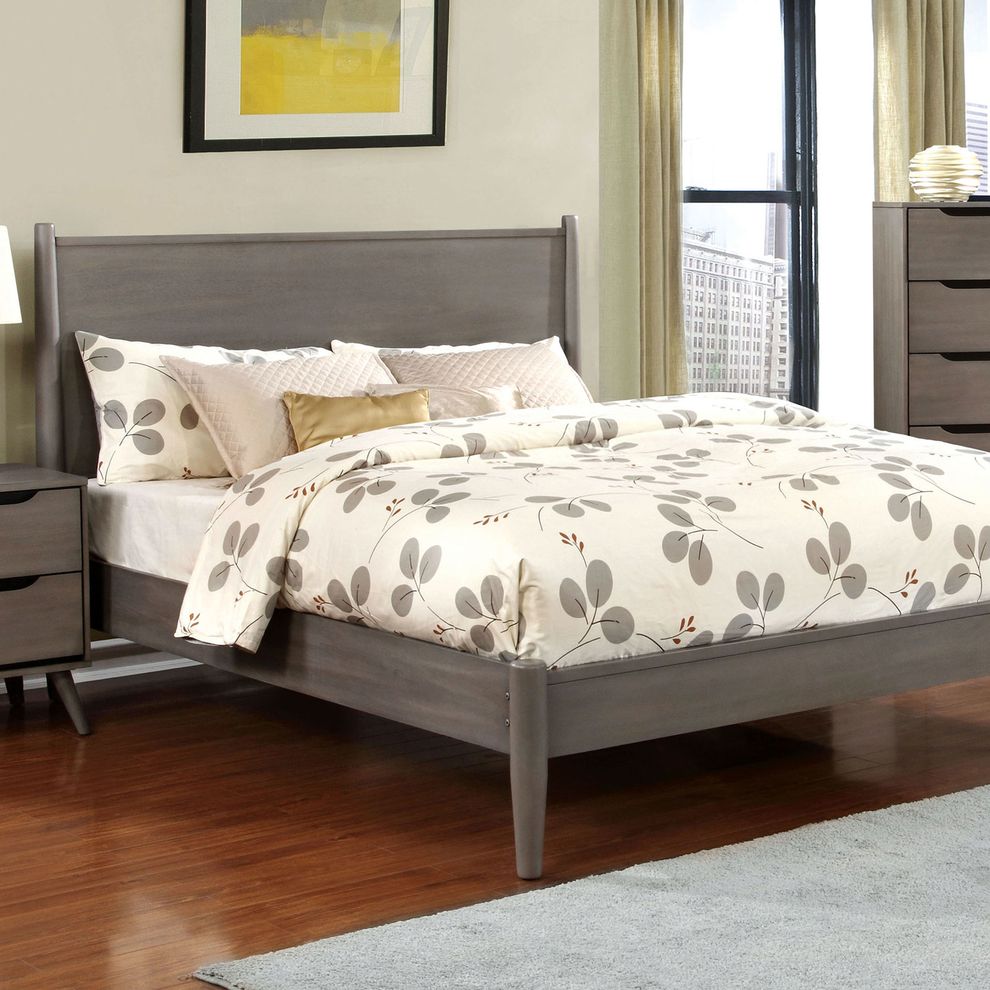 Mid-century modern style gray finish king bed by Furniture of America