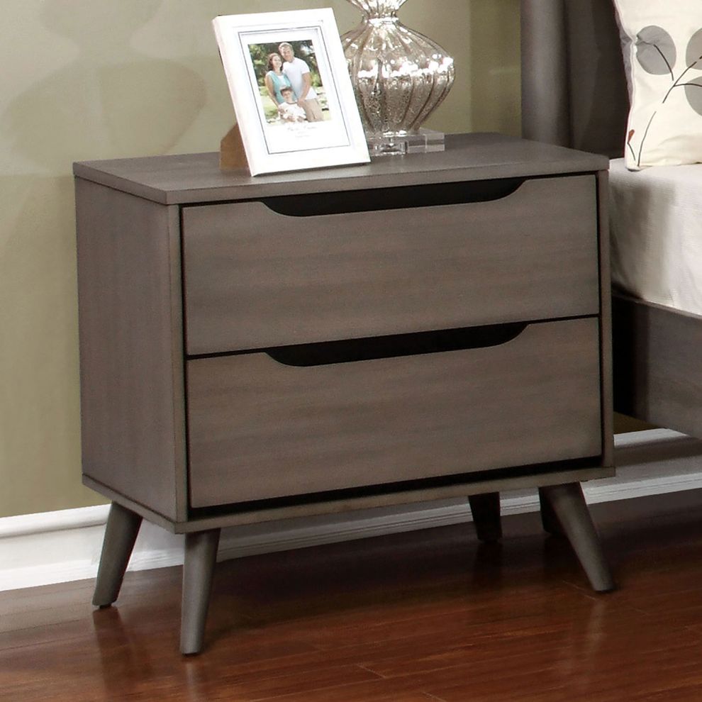 Mid-century modern style gray finish nightstand by Furniture of America