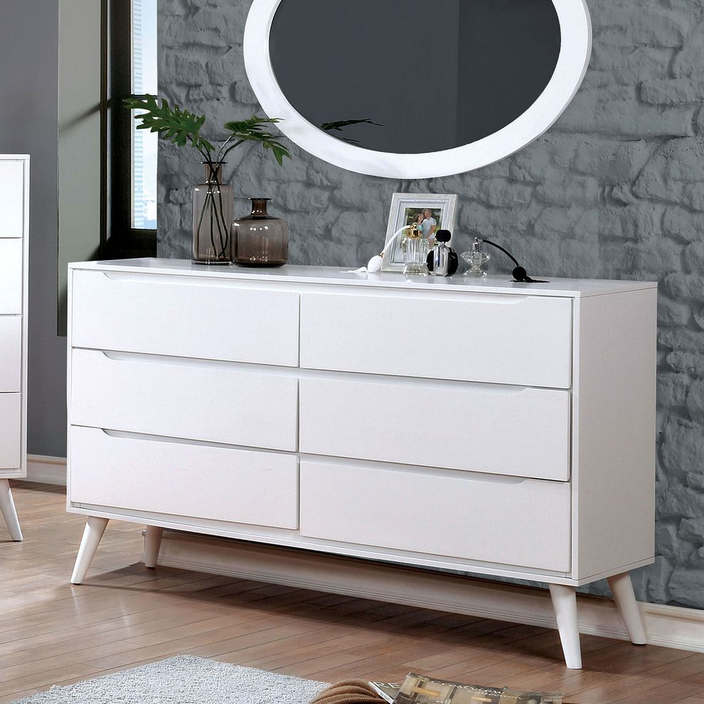 Mid-century modern style white finish dresser by Furniture of America