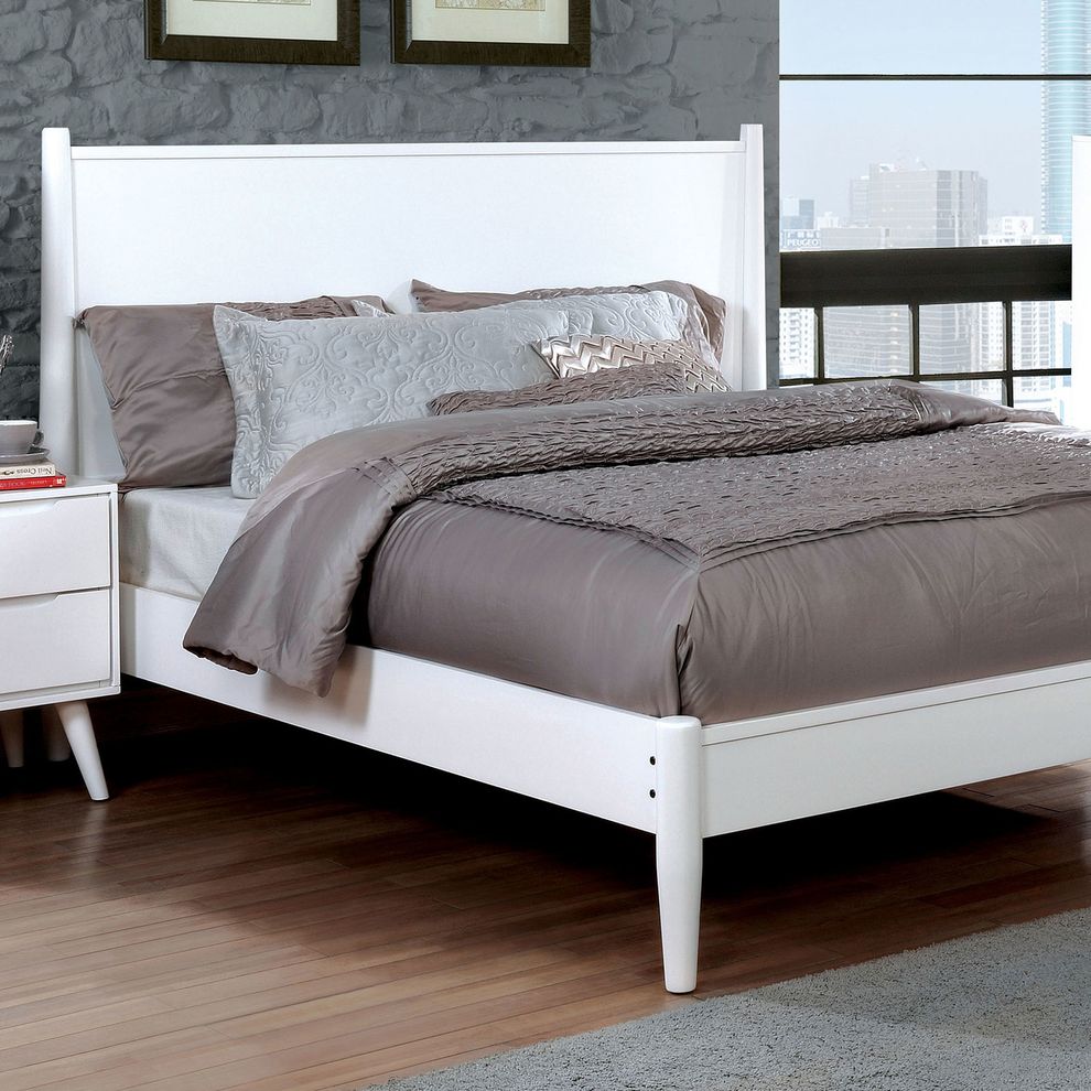 Mid-century modern style white finish full bed by Furniture of America