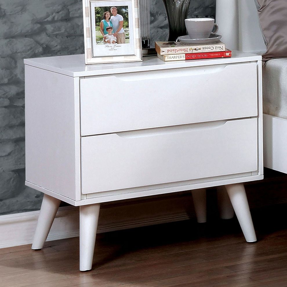 Mid-century modern style white finish nightstand by Furniture of America