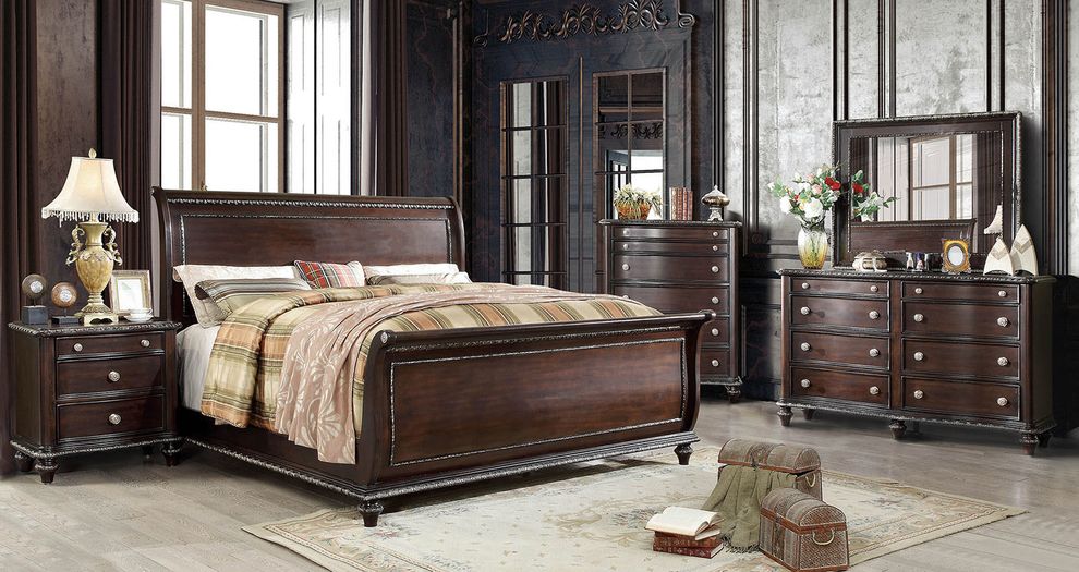 Espresso classic style sleigh king bed by Furniture of America