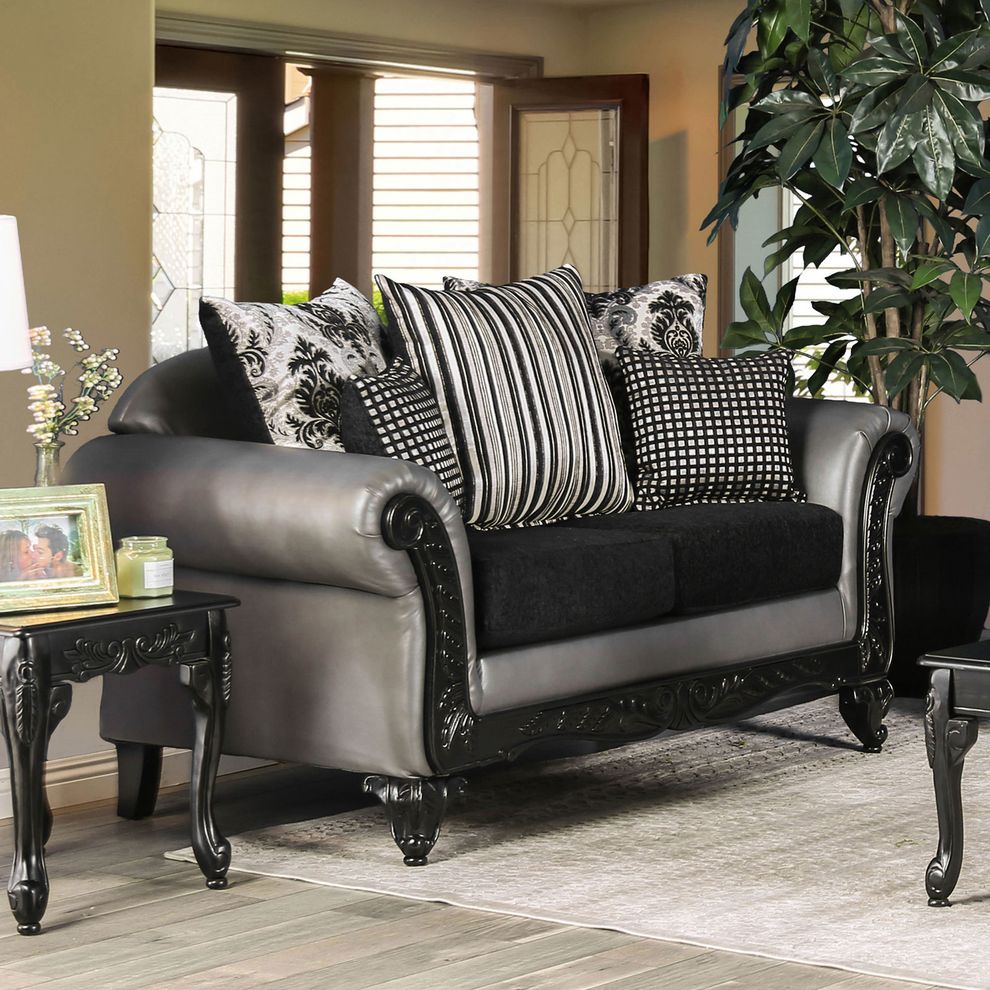 Leatherette/chenille two-toned US-made loveseat by Furniture of America