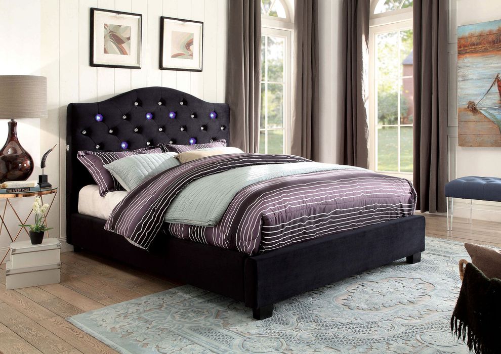 Contemporary flannelette fabric black bed w/ LED by Furniture of America