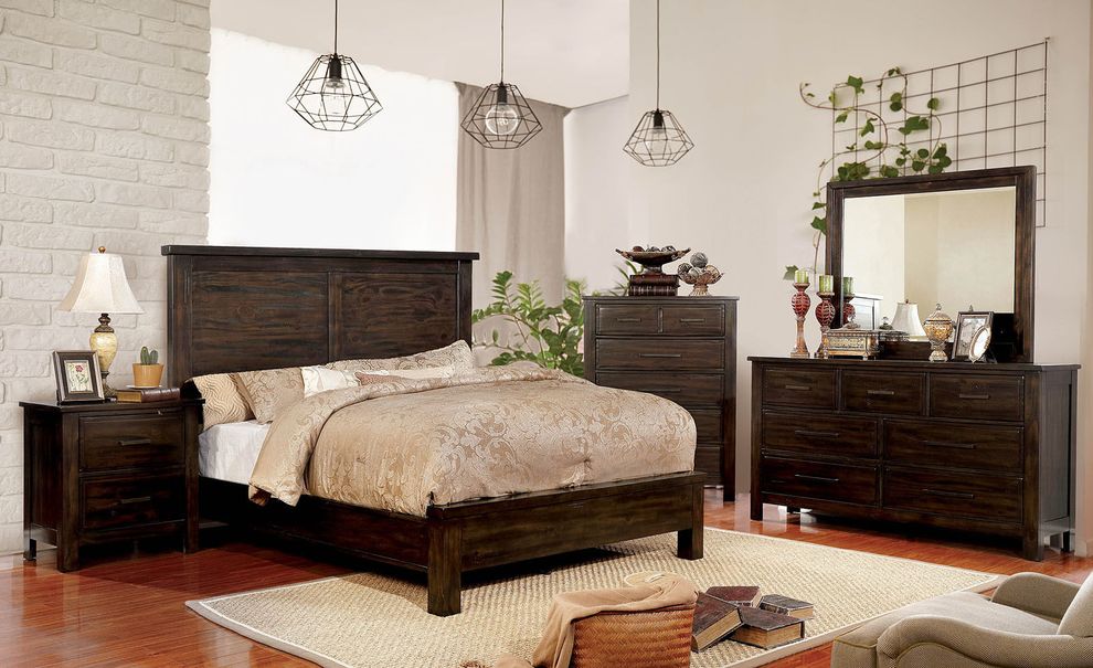 Dark walnut transitional style king bed by Furniture of America