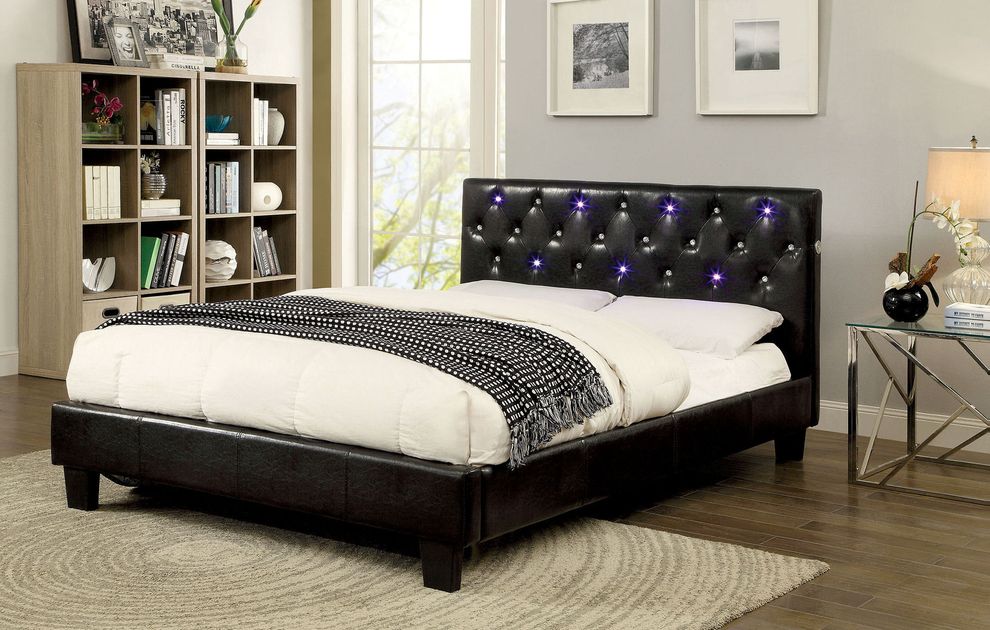 Tufted HB platform king bed w/ built-in LED lights by Furniture of America