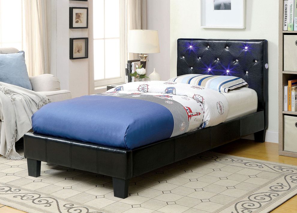 Tufted HB platform twin bed w/ built-in LED lights by Furniture of America
