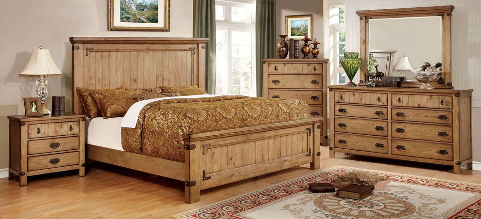 Weathered elm finish cottage style king bed by Furniture of America