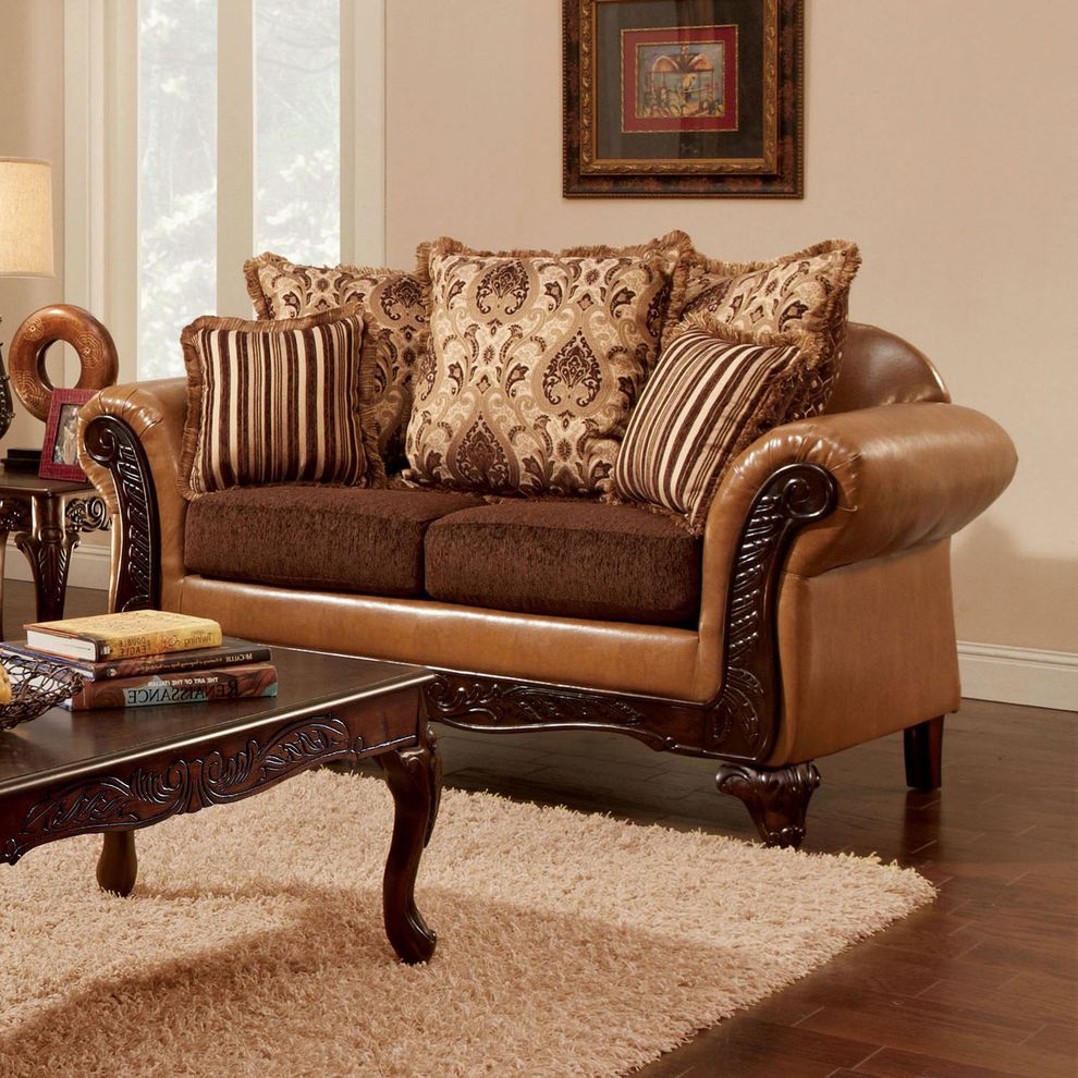 Camel brown fabric traditional loveseat by Furniture of America