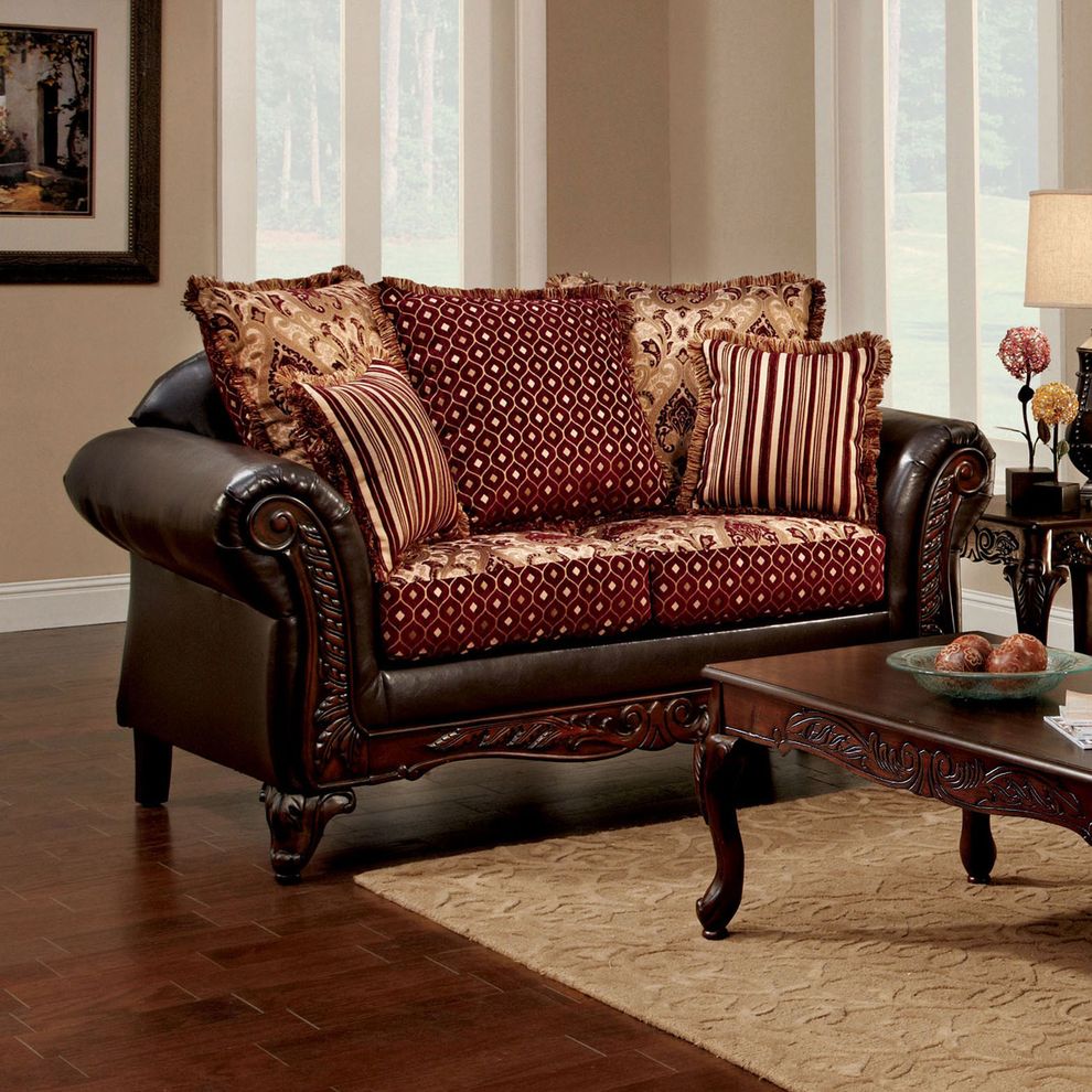 Traditional loveseat in burgundy chenille fabric by Furniture of America