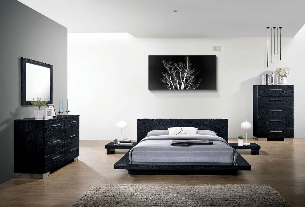 Black minimalist low-profile modern king bed by Furniture of America