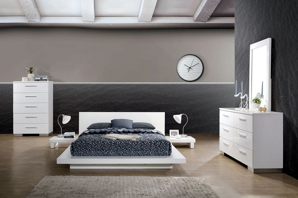 White minimalist low-profile modern platform bed by Furniture of America
