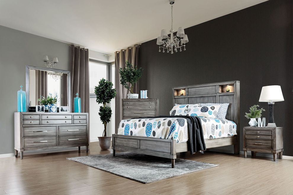 Clean lines gray finish transitional king size bed by Furniture of America