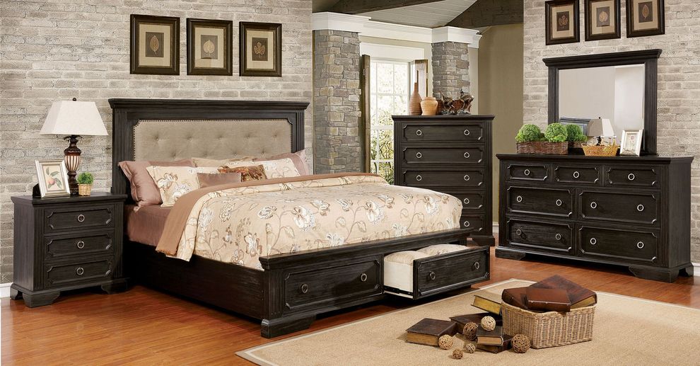 Storage platform king size bed in black finish by Furniture of America