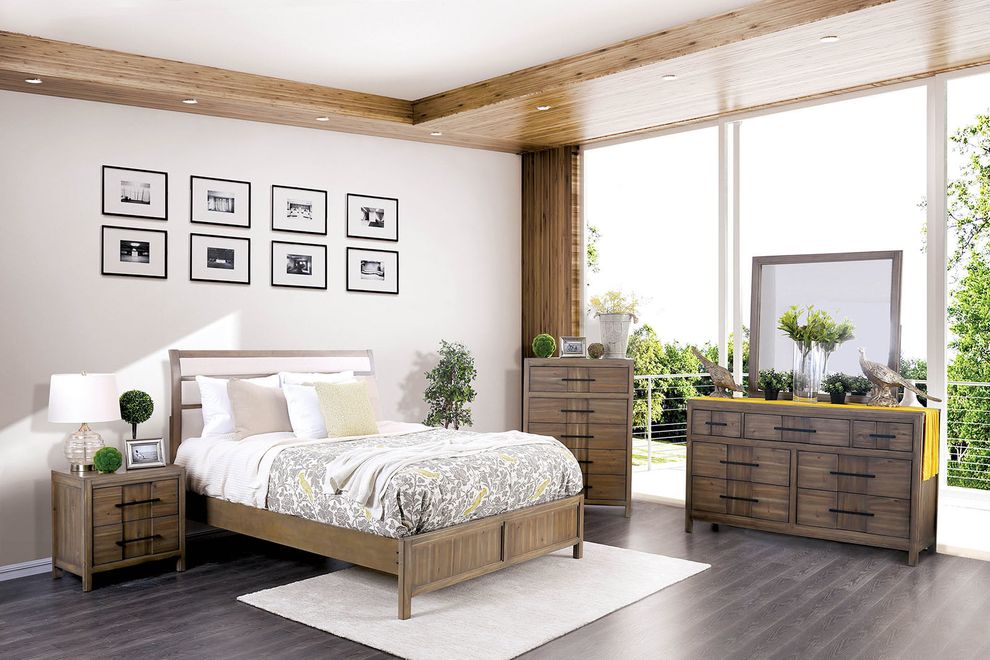 Stylish and affordable light oak king bed by Furniture of America