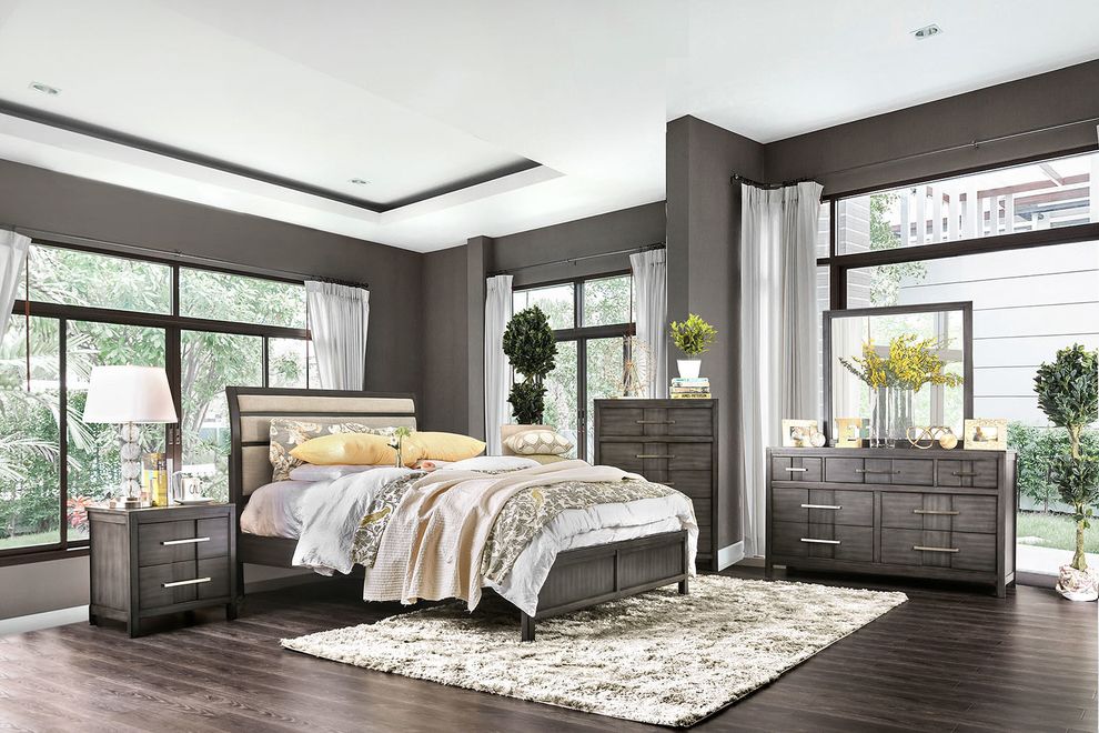 Stylish and affordable light gray king bed by Furniture of America