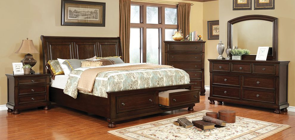 Cherry traditional king bed w/ footboard drawers by Furniture of America
