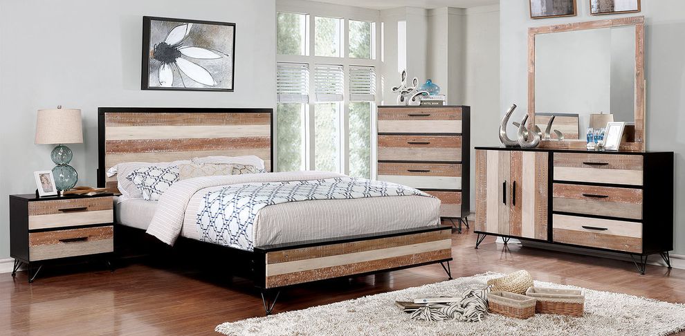 Multi-color panel rustic style king size bed by Furniture of America