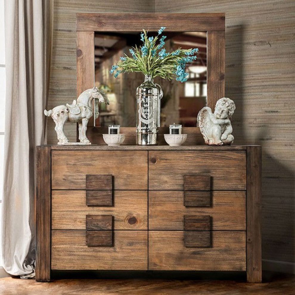 Low-profile rustic natural solid wood dresser by Furniture of America