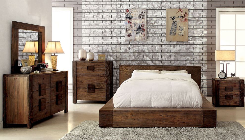 Low-profile rustic natural solid wood platform bed by Furniture of America