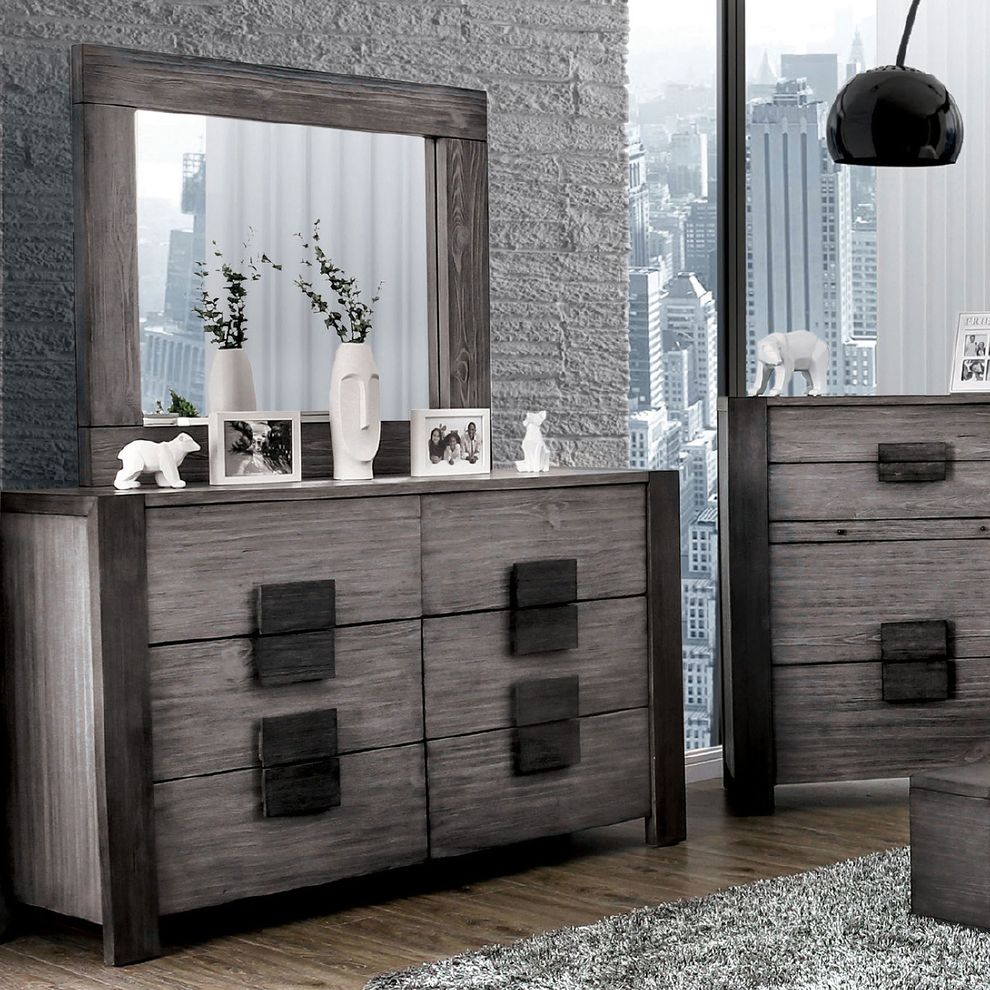 Low-profile rustic gray solid wood dresser by Furniture of America