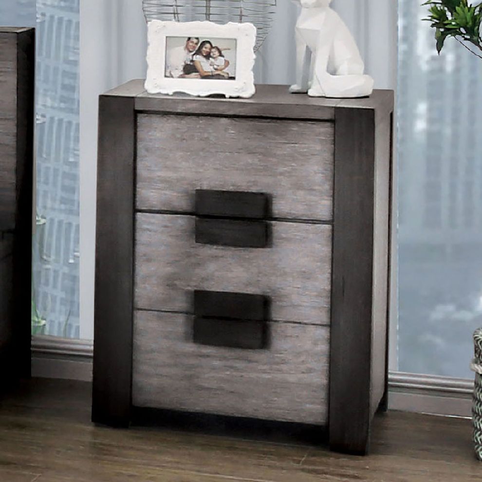 Low-profile rustic gray solid wood nightstand by Furniture of America