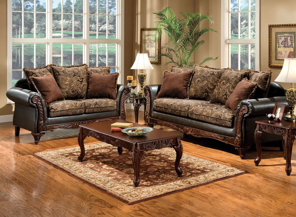 Classic floral fabric rolled arm style sofa by Furniture of America